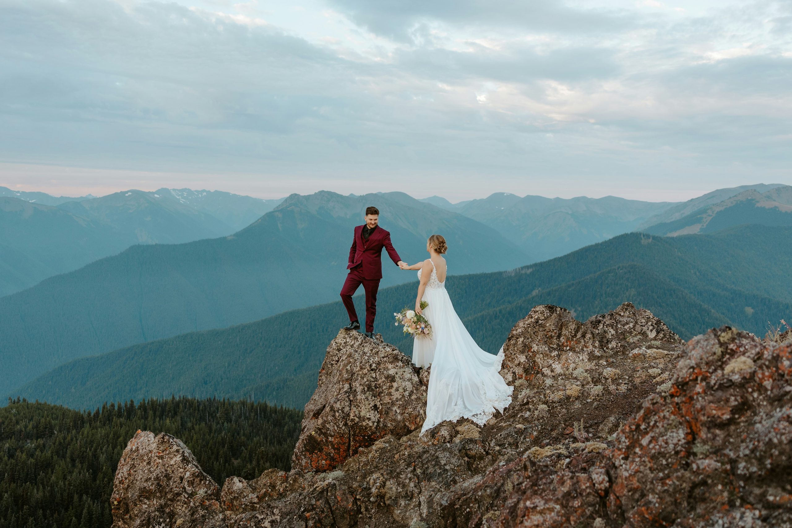 An elopement at Hurricane Ridge during sunrise in Olympic National Park. 